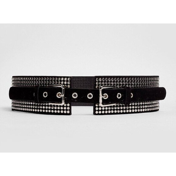 Black Studded Wide Statement Belt For Women rocker goth punk one size - Picture 1 of 8